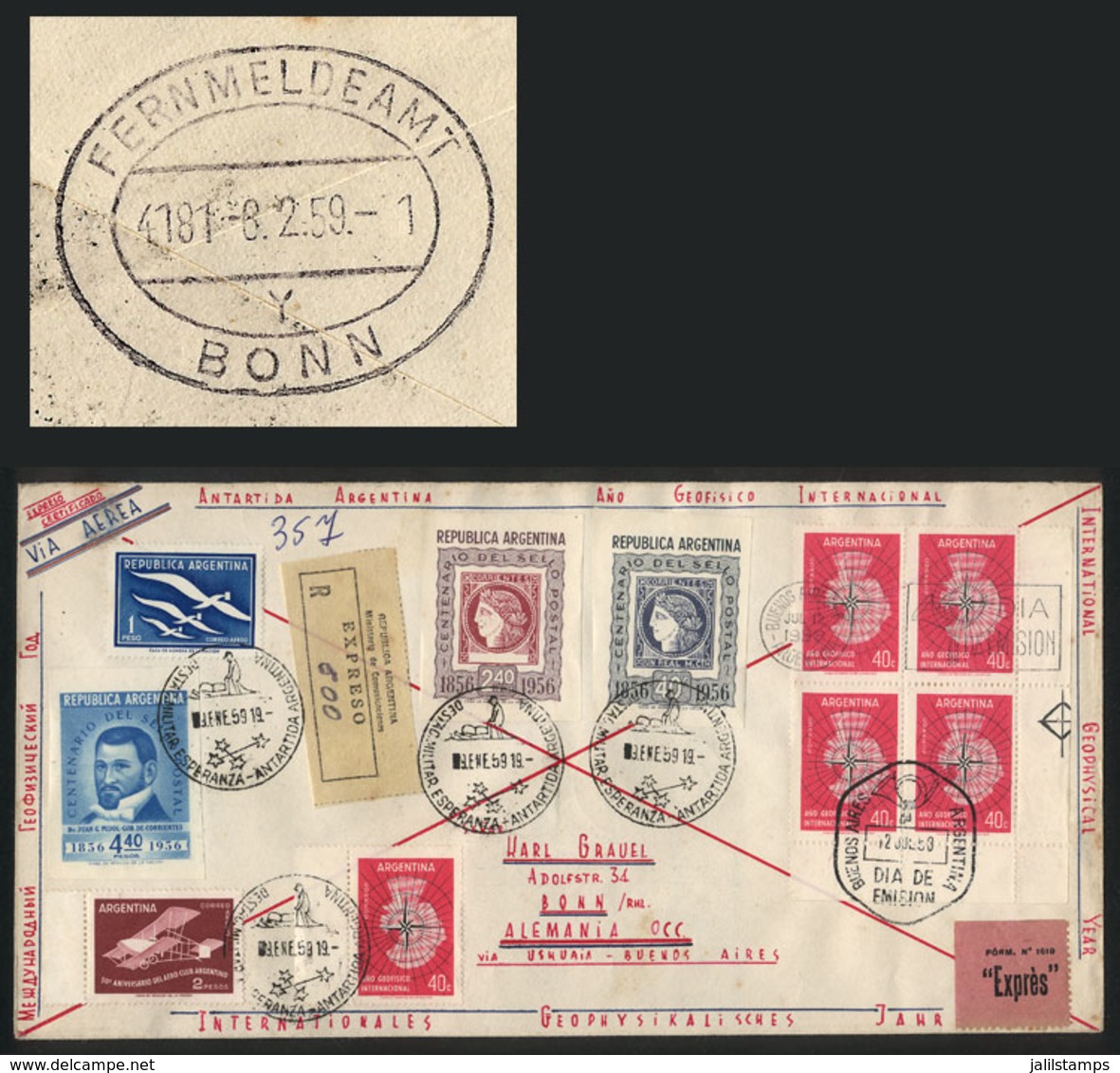 76 ARGENTINE ANTARCTICA: Registered Airmail Cover Sent From Esperanza Military Base To GERMANY On 9/JA/1959, With Handso - Andere & Zonder Classificatie