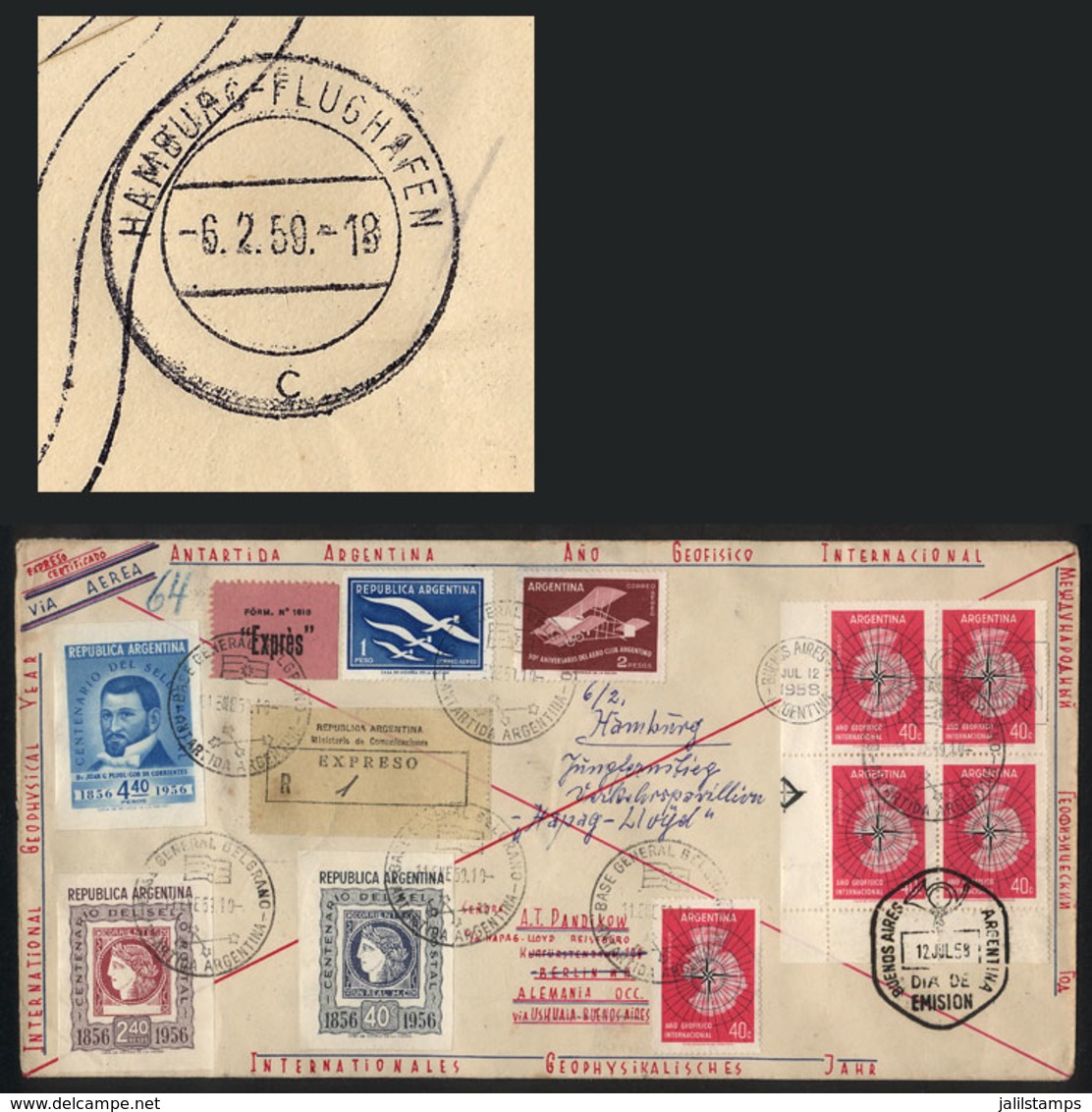 77 ARGENTINE ANTARCTICA: Registered Airmail Cover Sent From Gral. Belgrano Station To GERMANY On 9/JA/1959, With Very Ni - Other & Unclassified
