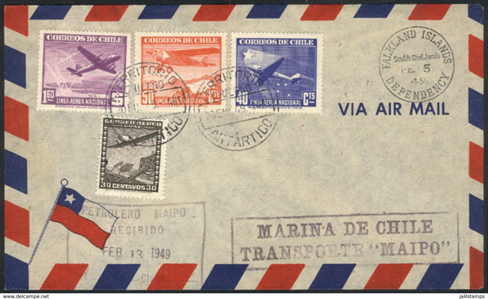79 CHILEAN ANTARCTICA: "Cover With Cancels Of The ""Chilean Antarctic Territory"" (20/JA/1949) + ""South Shetlands - Fal - Chili