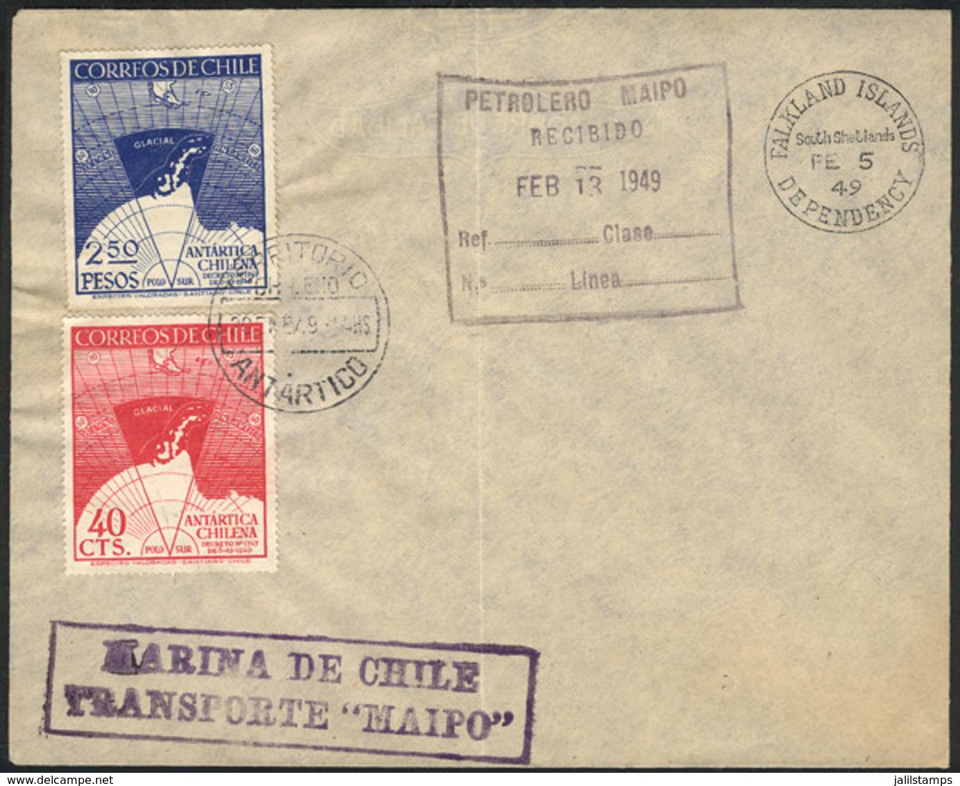 80 CHILEAN ANTARCTICA: "Cover With Cancels Of The ""Chilean Antarctic Territory"" (20/JA/1949) + ""South Shetlands - Fal - Chile