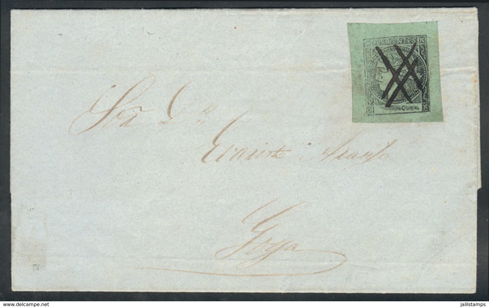 86 ARGENTINA: GJ.4, Yellow-green, Franking An Entire Letter Sent From YAGUARETÉ CORÁ To Goya On 15/MAR/1864, Excellent Q - Corrientes (1856-1880)