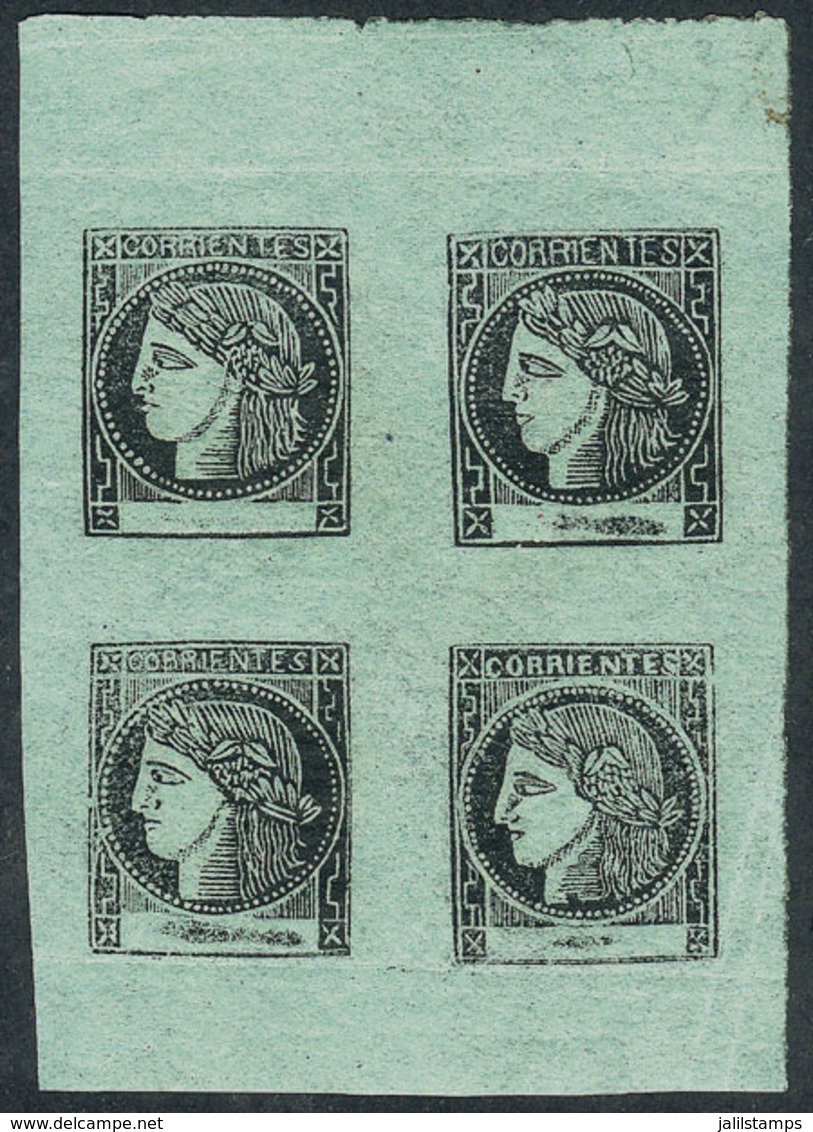 87 ARGENTINA: GJ.5, Bluish Green, Fantastic MNH Block Of 4 (with Tiny Hinge Mark In The Sheet Margin, All The Stamps Are - Corrientes (1856-1880)