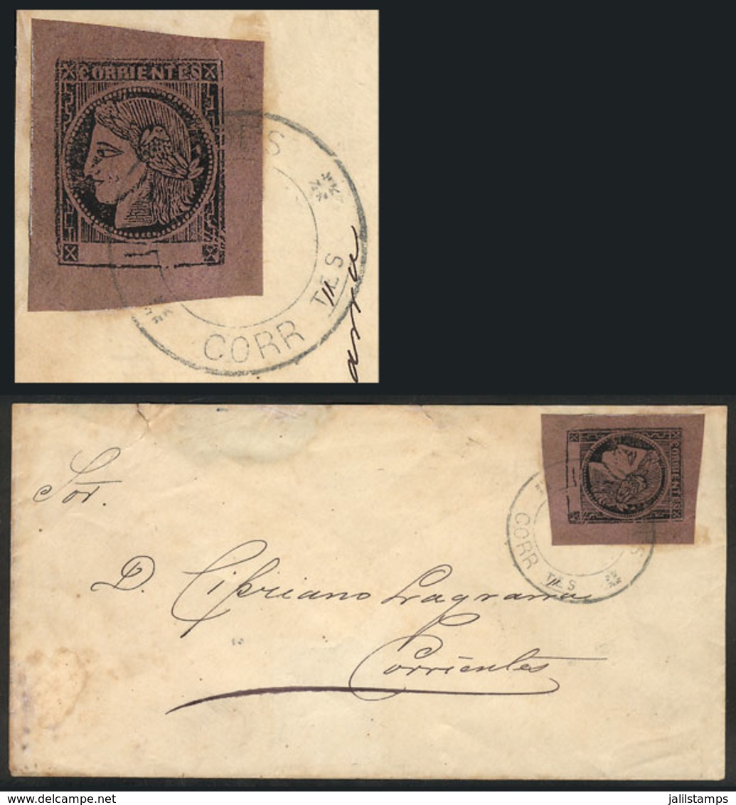 89 ARGENTINA: GJ.9, Purple, Type 8, Example Of Immense Margins Franking A Cover With Double Circle Cancel Of MERCEDES In - Corrientes (1856-1880)