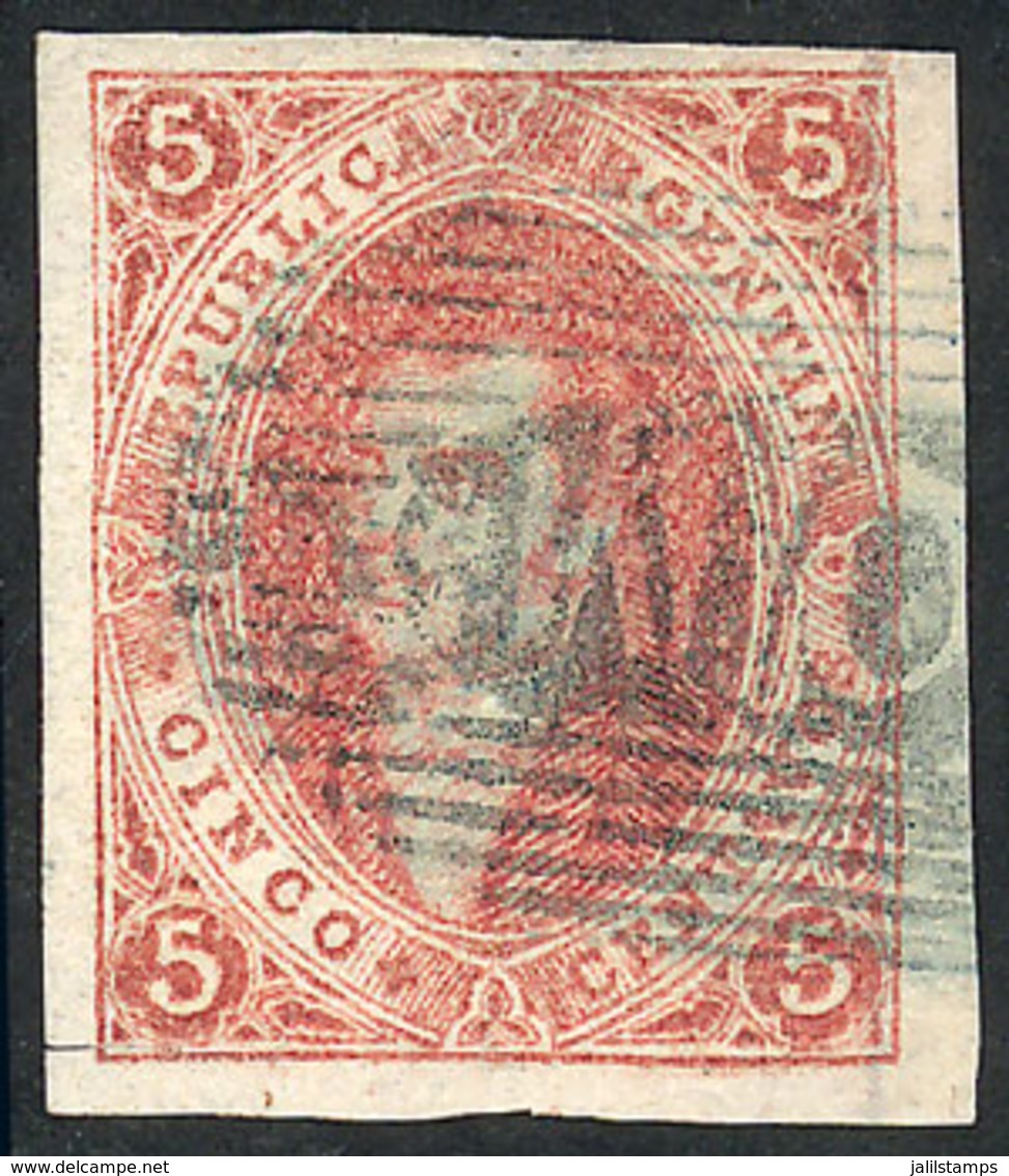 96 ARGENTINA: GJ.16, 5c. 1st Printing Imperforate, Clear Impression, Splendid Example With Right Sheet Margin And Huge M - Unused Stamps