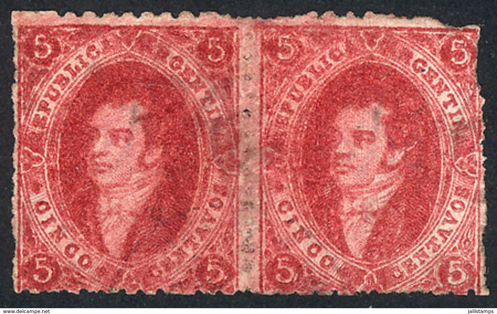 101 ARGENTINA: GJ.26, 5th Printing, Dark Carmine, Pair MINT ORIGINAL GUM (+300%), The Left Stamp Is Superb, The Right St - Unused Stamps