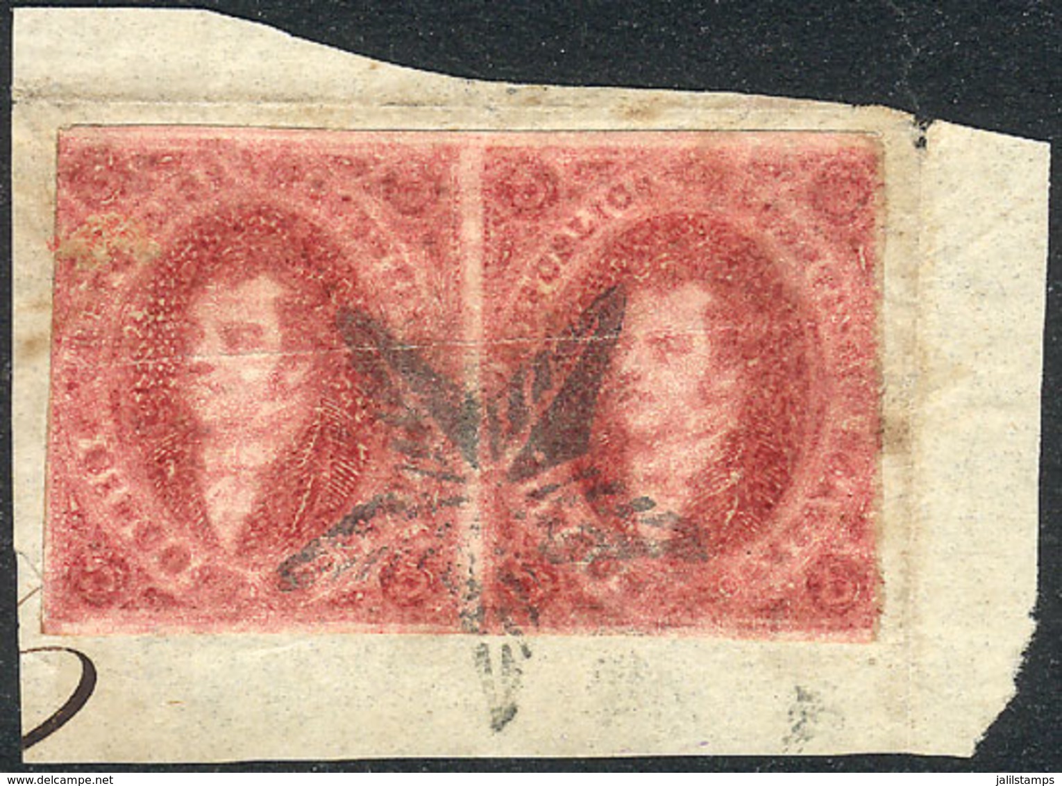 106 ARGENTINA: "GJ.34, 8th Printing, Pair On Fragment With Mute ""star"" Cancel Of Córdoba, Minor Defects, Very Good App - Unused Stamps