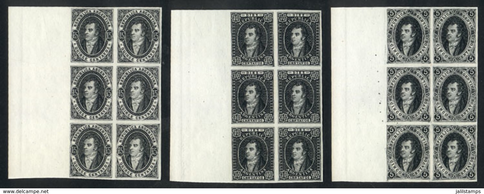 110 ARGENTINA: Liechtenstein Reprints In Black, Beautiful Blocks Of 6 With Sheet Margin, Superb! - Ongebruikt