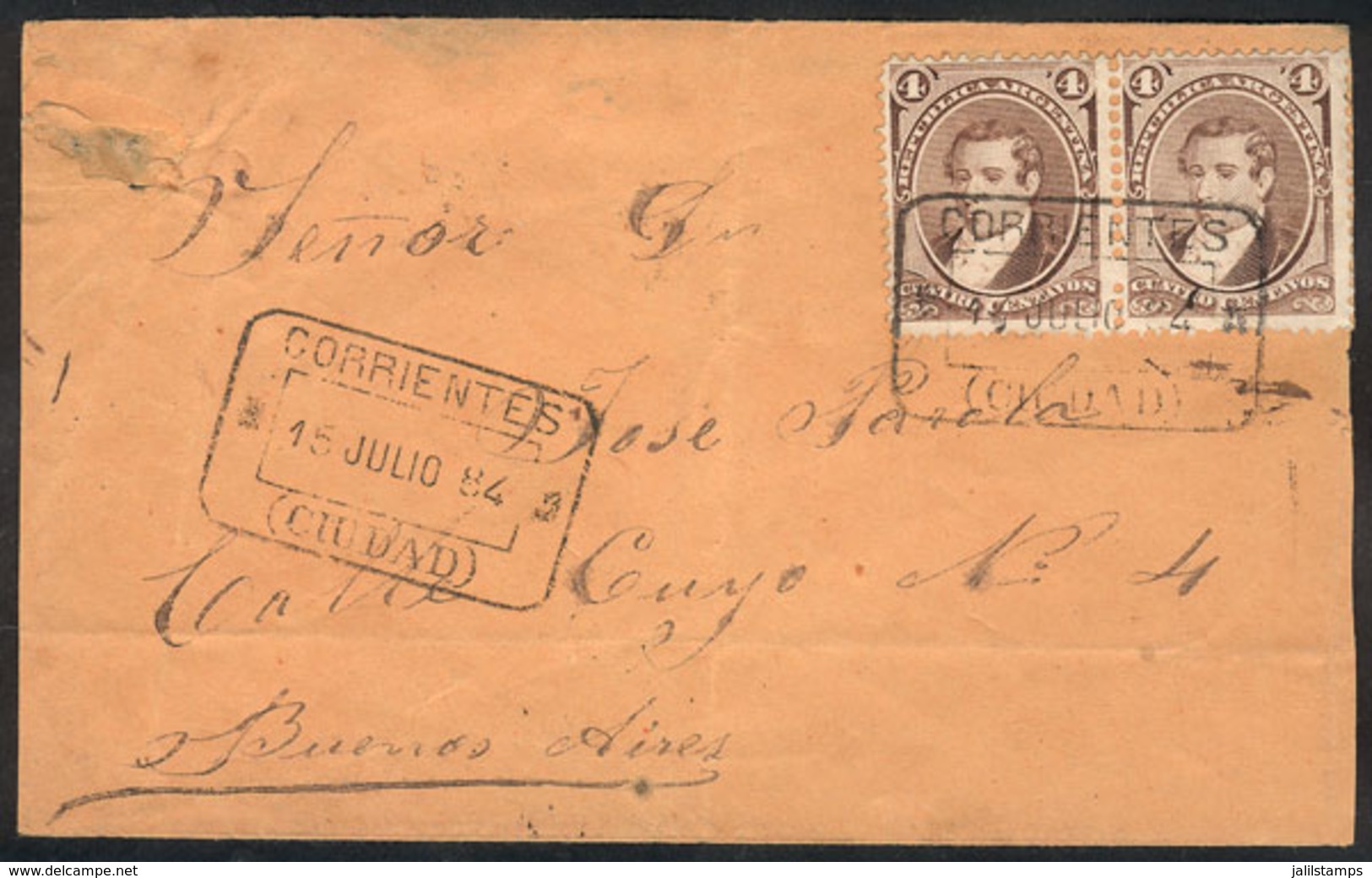 111 ARGENTINA: GJ.36, Pair Franking A Cover Sent To Buenos Aires With Rectangular Datestamp Of CORRIENTES, VF! - Autres & Non Classés