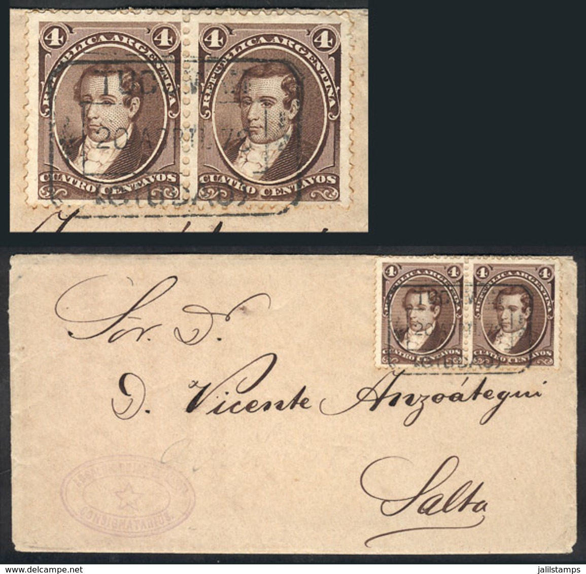 112 ARGENTINA: GJ.36, Pair Franking A Cover Sent To Salta, With Rectangular Datestamp Of TUCUMÁN (CIUDAD), Including The - Andere & Zonder Classificatie