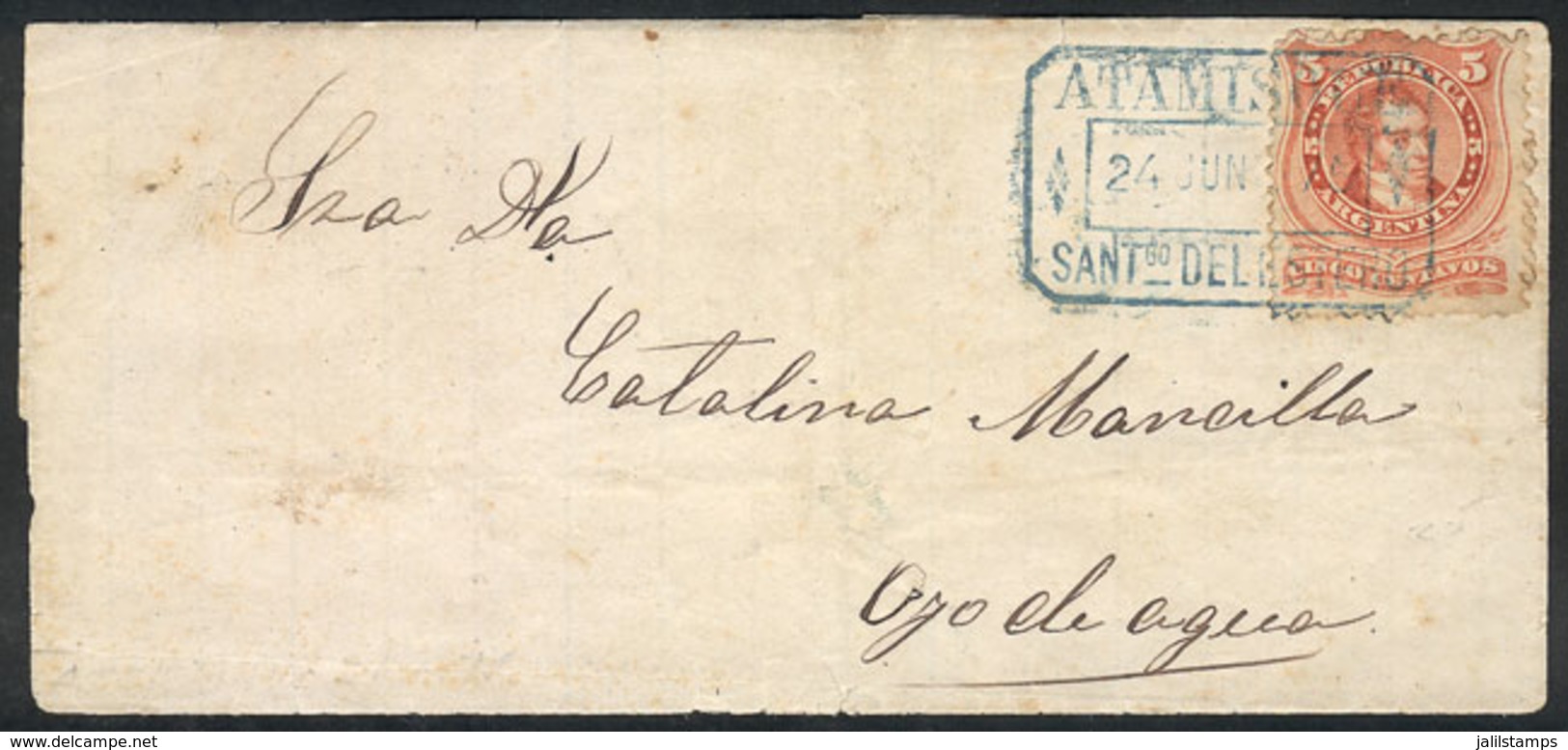 115 ARGENTINA: GJ.38, 5c. Rivadavia Franking A Folded Cover Cancelled In ATAMISQUE (Santiago Del Estero), Sent To Ojo De - Other & Unclassified