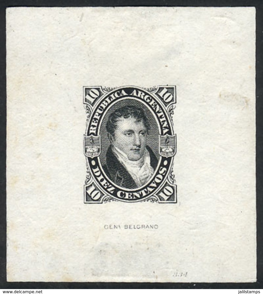 118 ARGENTINA: GJ.39, 1867 10c. Belgrano, DIE PROOF Printed In Black On Thin Paper, Very Fine Quality, Very Rare! - Autres & Non Classés