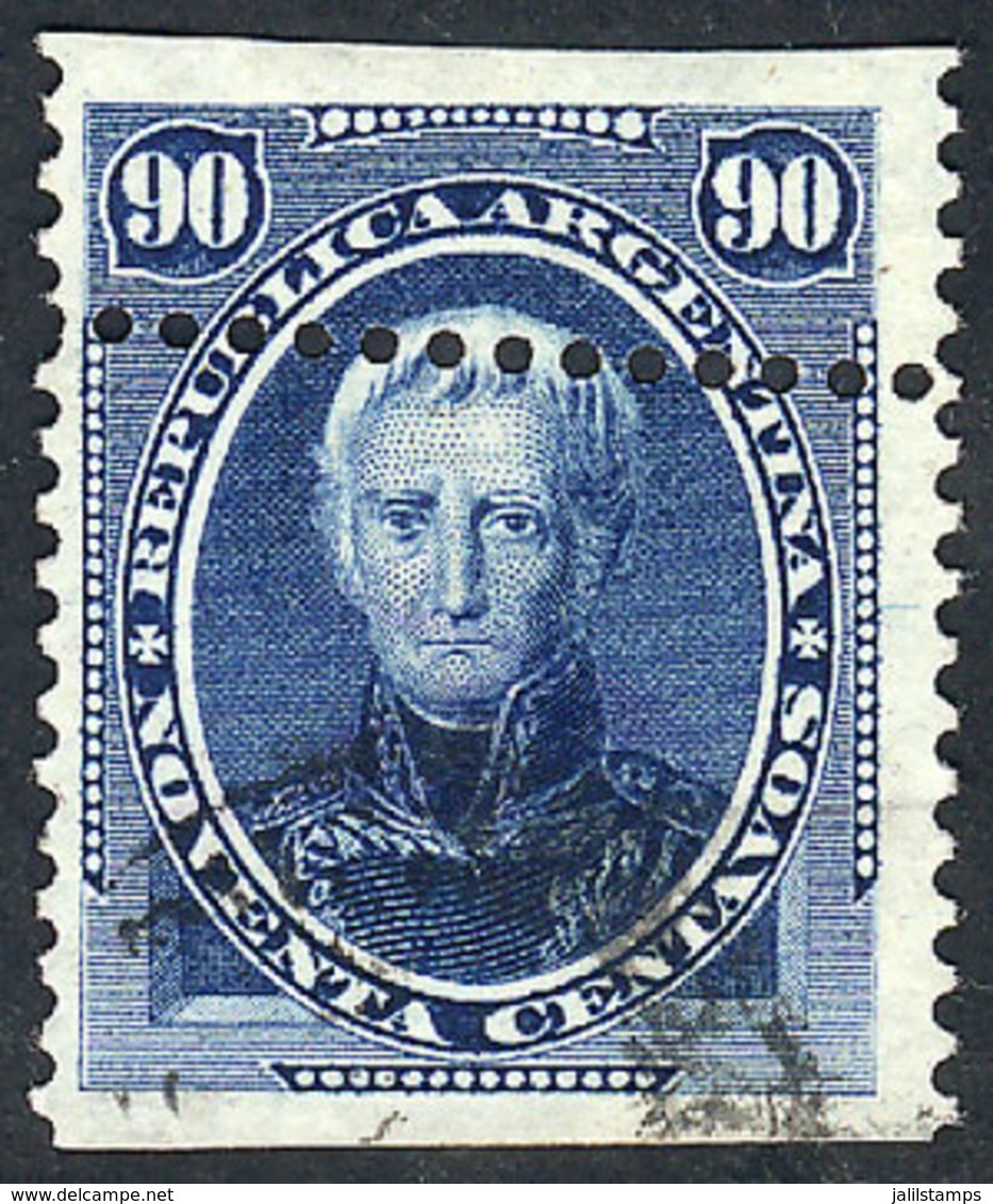 127 ARGENTINA: GJ.44, 1867 90c. Saavedra With VARIETY: Very Shifted Perforation, Used, Excellent Quality, Rare! NOTE: Th - Autres & Non Classés