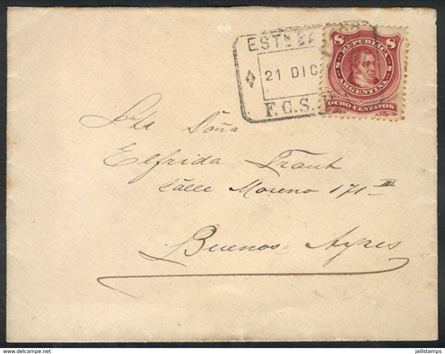 144 ARGENTINA: "GJ.54B, On Cover Sent To Buenos Aires On 21/DE/1886, With The Rare Cancel ""ESTACIÓN SALADO - F.C.S.B.A. - Autres & Non Classés