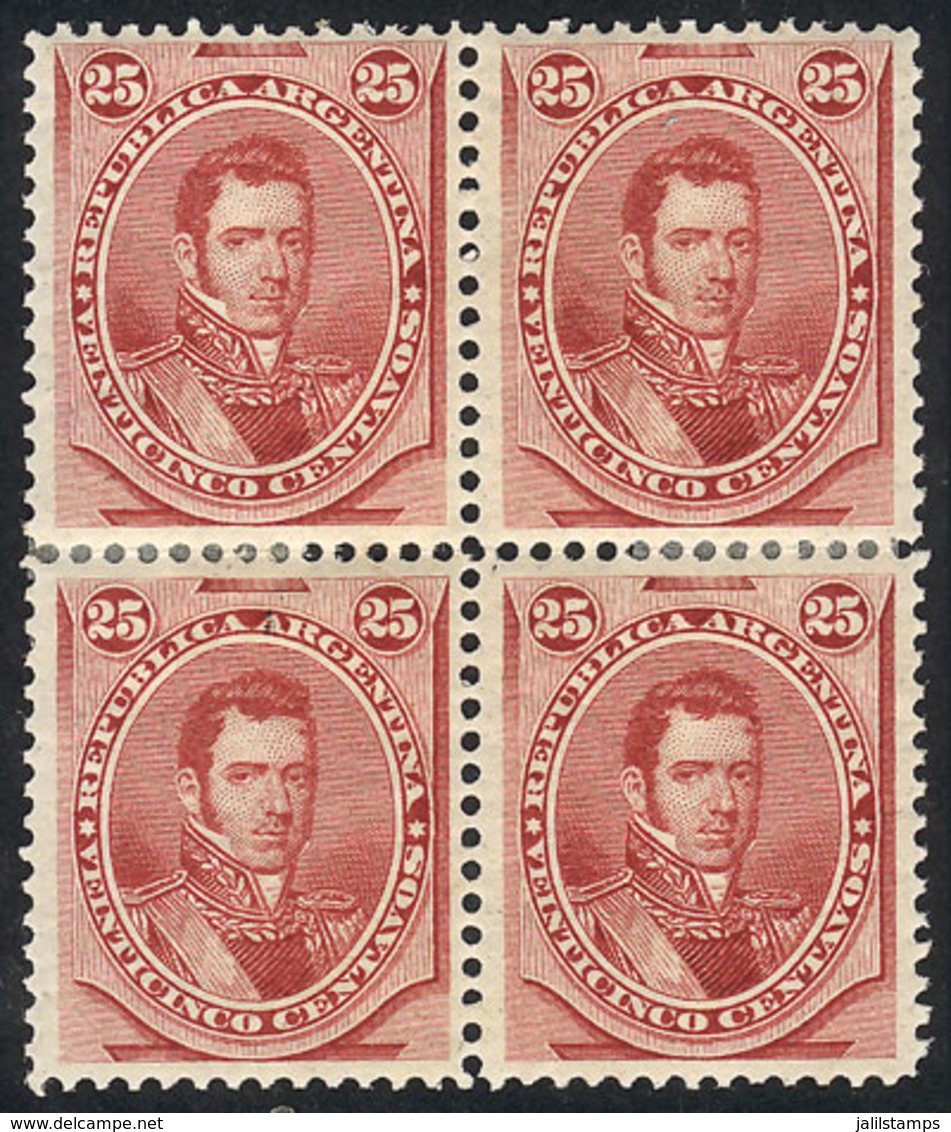 145 ARGENTINA: GJ.56, 1877 25c. Alvear, Mint Block Of 4, VF Quality! - Other & Unclassified