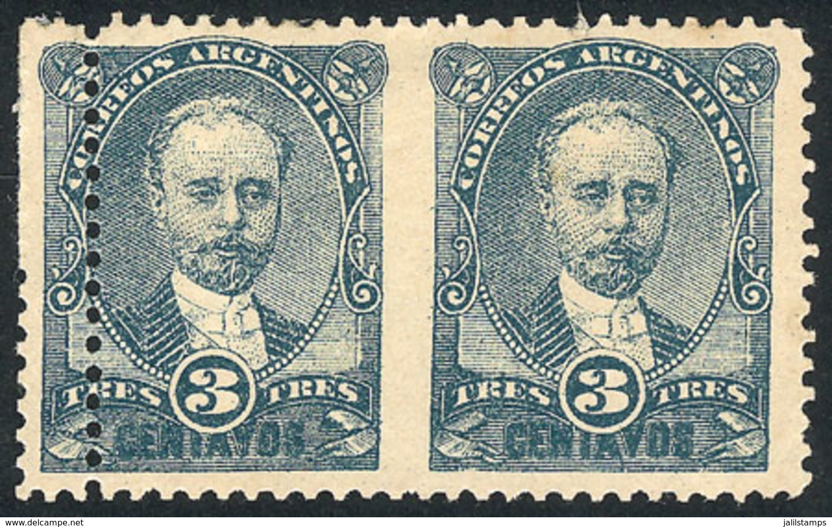 149 ARGENTINA: GJ.83PV, J.Celman, Horizontal Pair IMPERFORATE BETWEEN And With Double Vertical Perforation At Left, Mino - Other & Unclassified