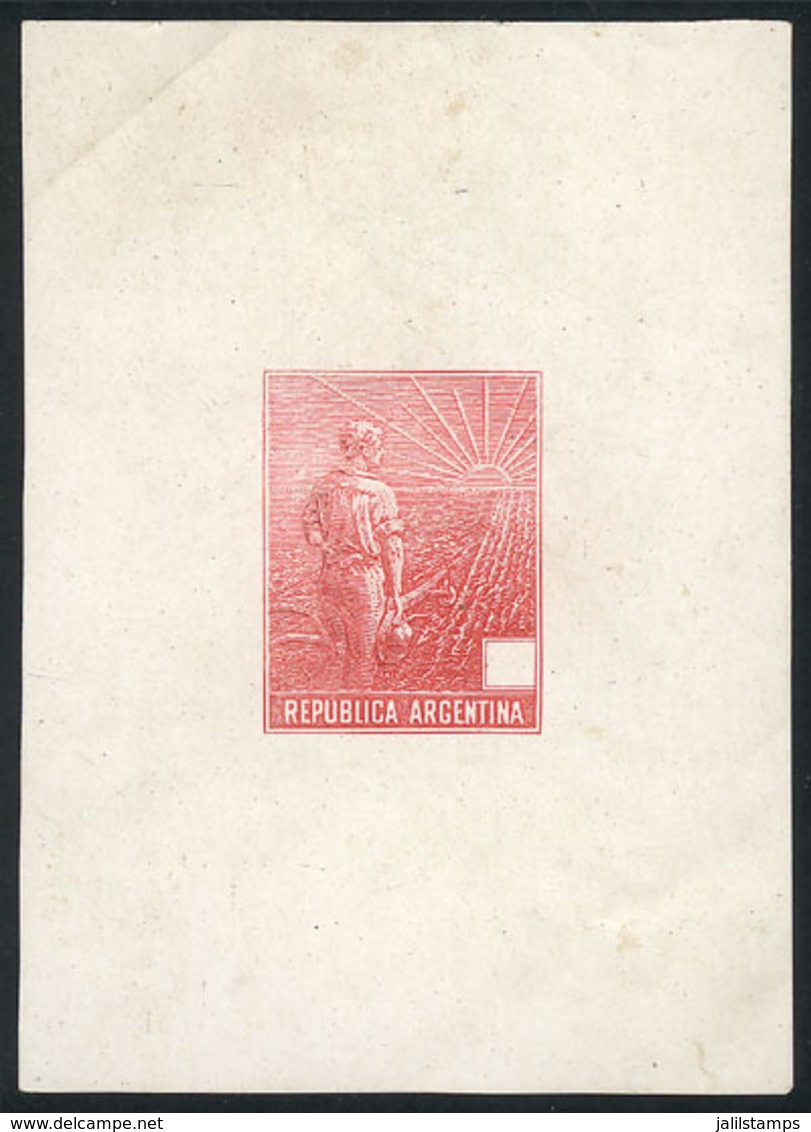 162 ARGENTINA: GJ.317, 1911 Plowman, DIE PROOF In Red, Denomination Box Empty, Printed On Thick Paper With Glazed Front, - Autres & Non Classés