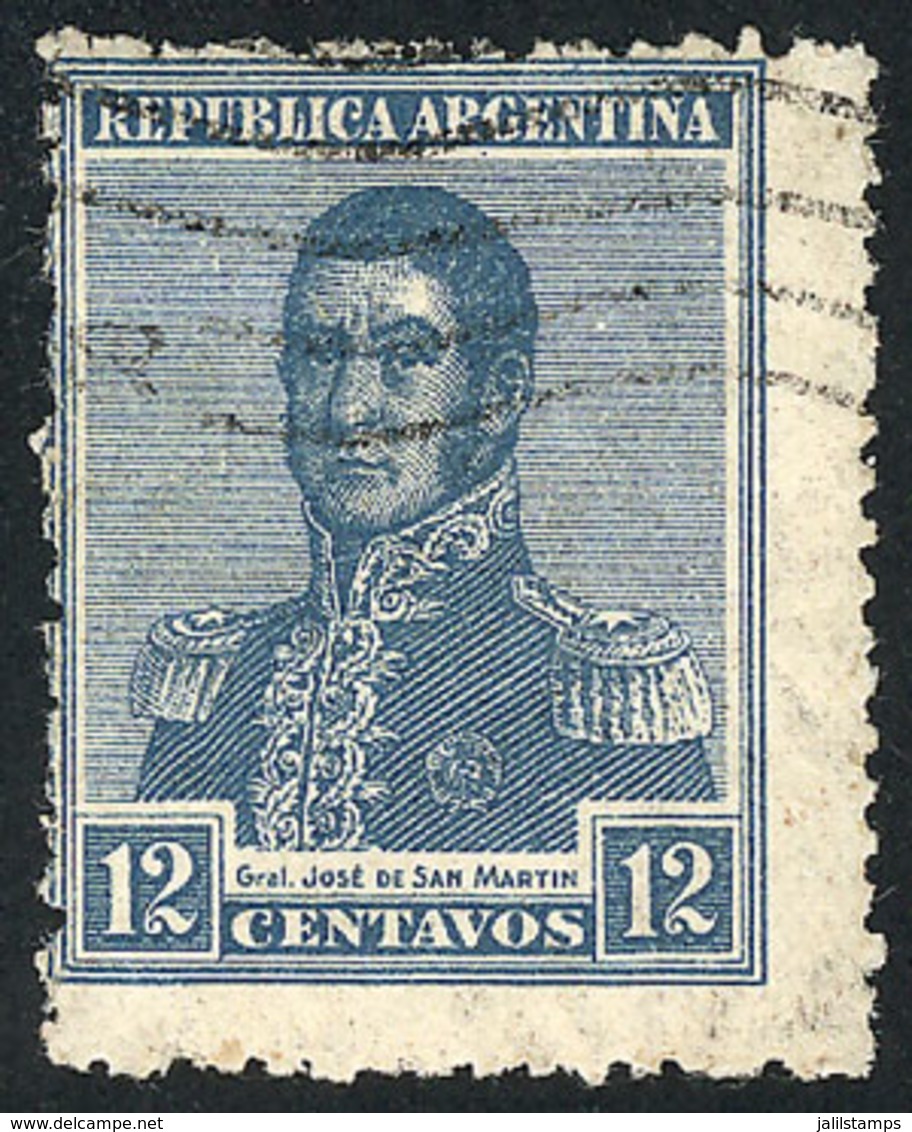 168 ARGENTINA: GJ.518, 1920 San Martín 12c. With FISCAL SUN Watermark, Used, Very Fine Quality, Rare, Catalog Value US$2 - Other & Unclassified