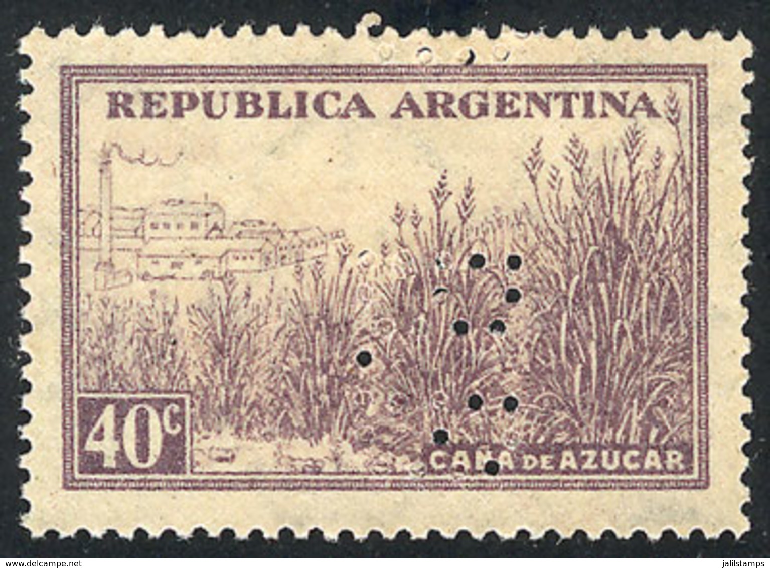 181 ARGENTINA: "GJ.758SG, 40c. Sugar Cane, PRINTED ON GUM Variety, Only Known With The Commercial Perfin ""BB"" (of Bung - Andere & Zonder Classificatie