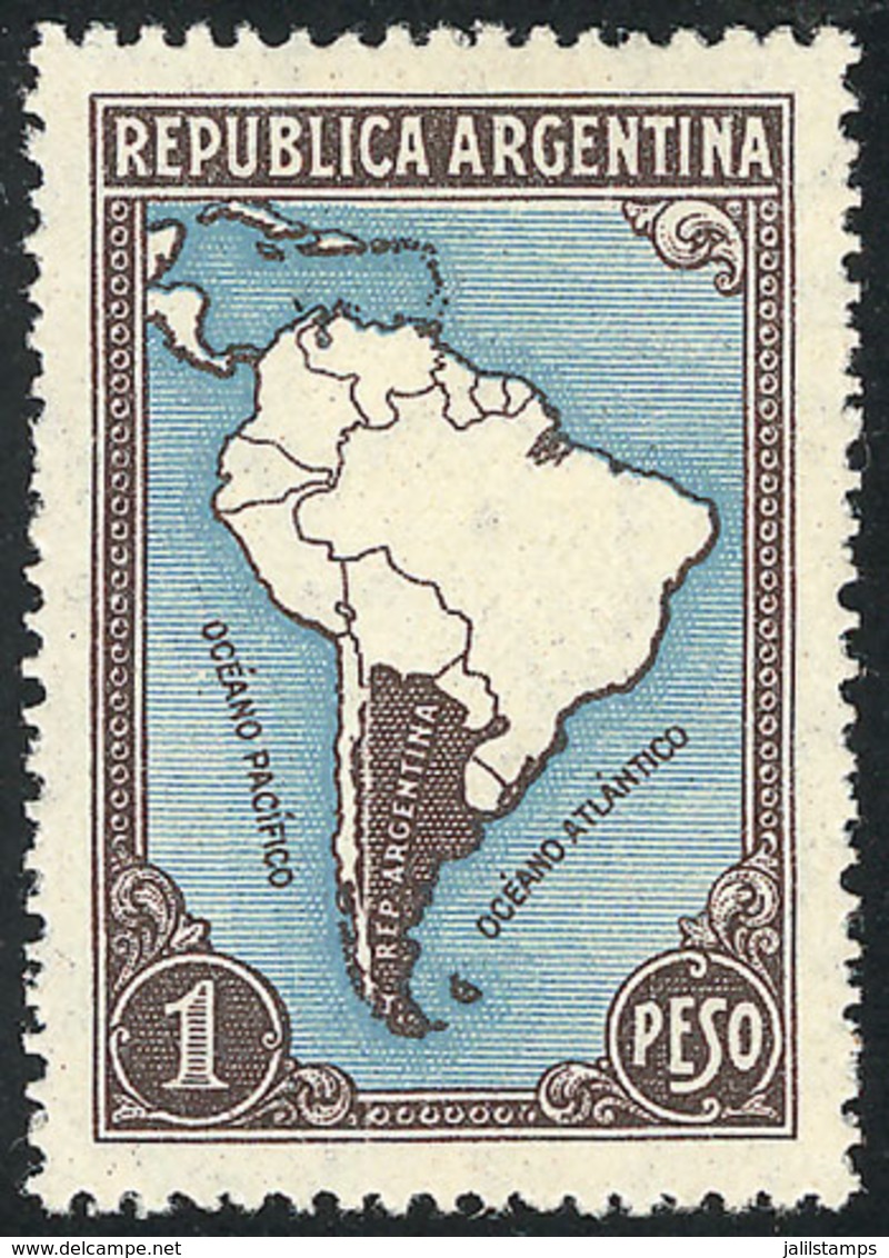 182 ARGENTINA: "GJ.760a, 1P. Map With Borders, With Variety: ""White Line Along The Argentina-Chile Border"" (position 5 - Autres & Non Classés