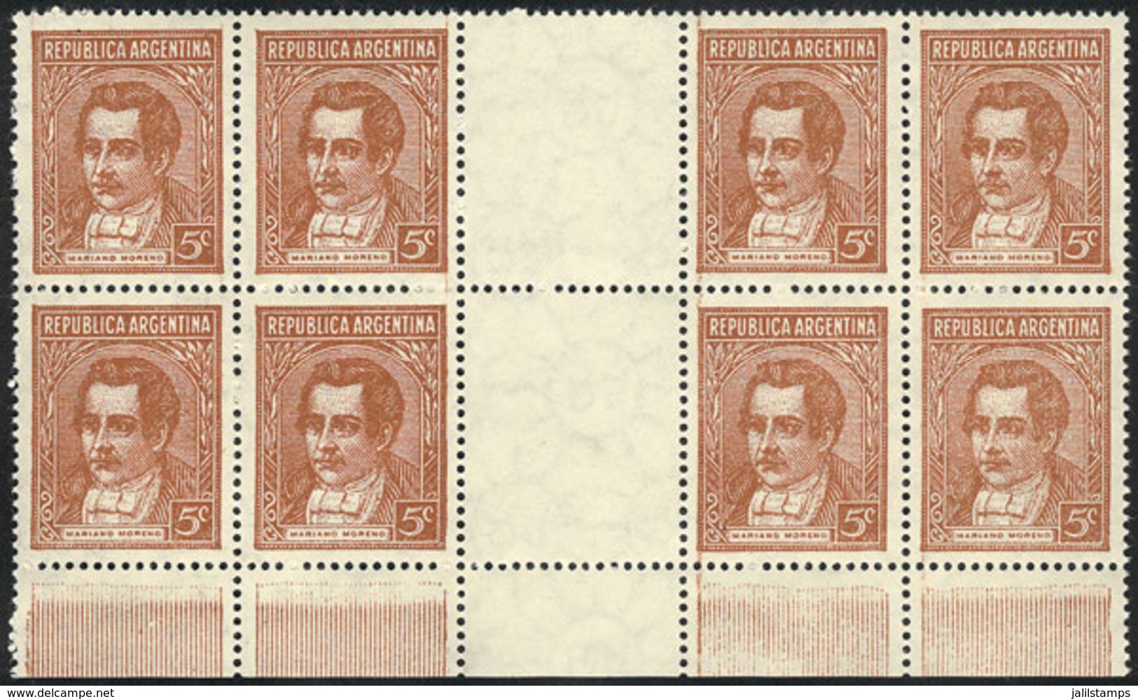 184 ARGENTINA: GJ.795EV, Block Of 8 Stamps With Central VERTICAL GUTTER, Unmounted, Excellent Quality, Catalog Value US$ - Andere & Zonder Classificatie