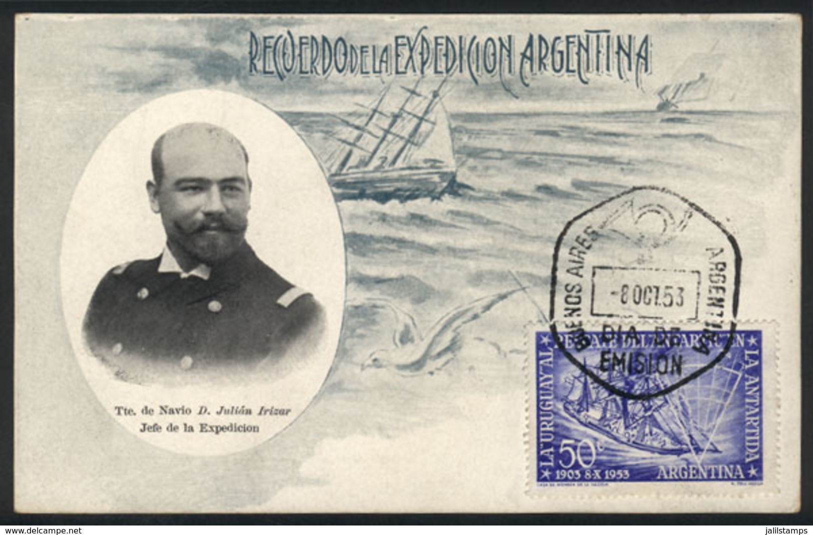 196 ARGENTINA: GJ.1024, 1953 50th Anniversary Of The Departure Of The Corvette ARA Uruguay To Antarctica To Rescue The M - Other & Unclassified