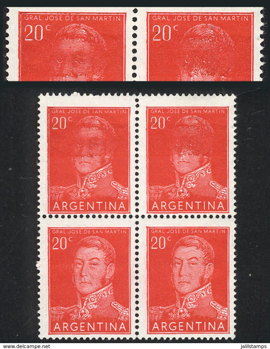 197 ARGENTINA: "GJ.1034, Block Of 4, The Top Stamps With VARIETY: ""San Martín With Mask"", Excellent!" - Autres & Non Classés