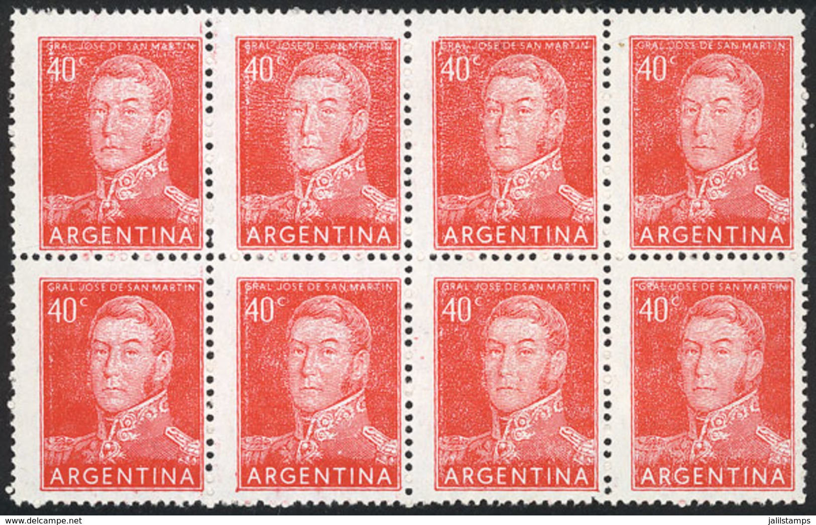 198 ARGENTINA: GJ.1039, Block Of 8 With VARIETY: Very Dry Impression Due To Lack Of Ink, Excellent And Rare! - Andere & Zonder Classificatie