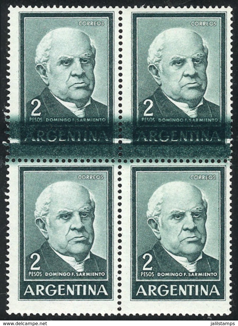 202 ARGENTINA: "GJ.1135A, 2P. Sarmiento, Block Of 4 With VARIETY: Large Lines Over ""ARGENTINA"" Inscription Of The Top  - Other & Unclassified