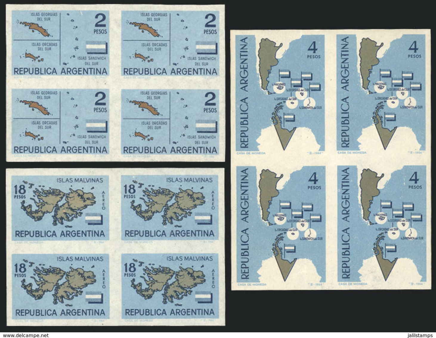 208 ARGENTINA: GJ.1272P/1274P, 1964 South Orkneys, Falklands Islands/Malvinas And Antarctica, Cmpl. Set Of 3 Values In I - Autres & Non Classés