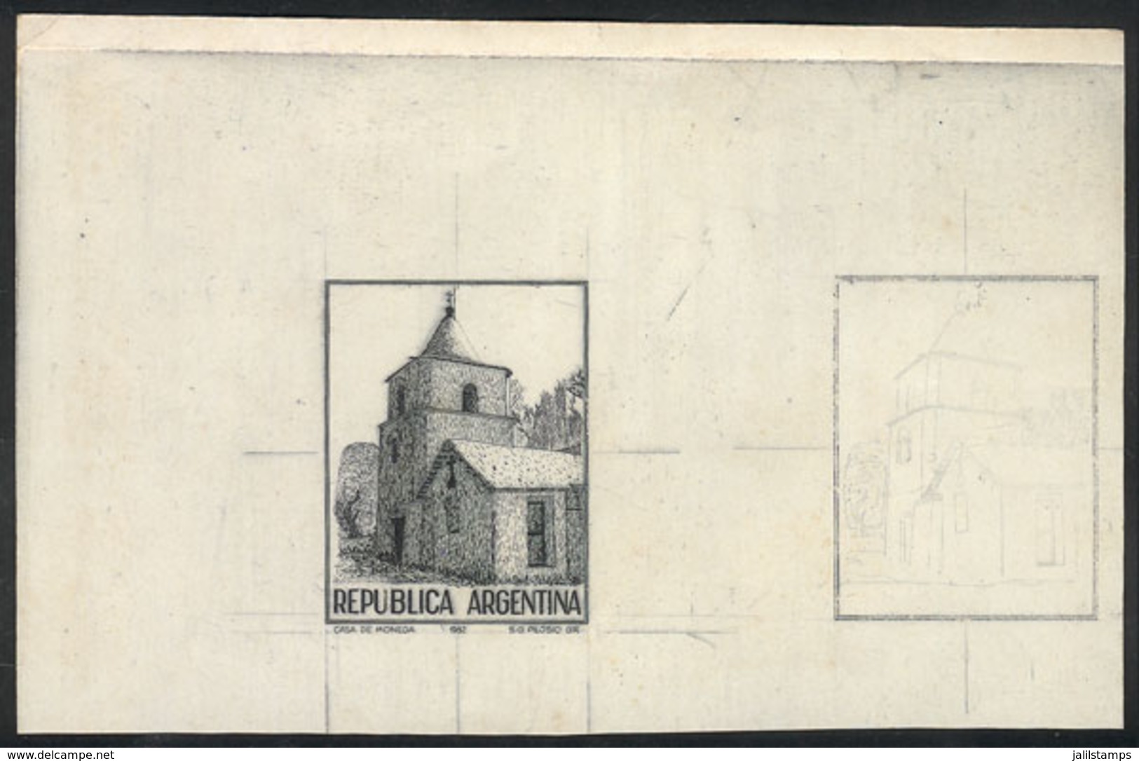 220 ARGENTINA: 1982 Churches Of North-east Argentina, Multiple DIE ESSAY Of An Unadopted Design (finished Vignette + Fra - Other & Unclassified
