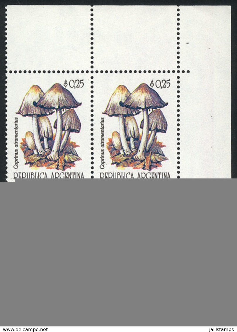 222 ARGENTINA: GJ.2592A, 1992/4 Mushrooms 25c., Casa De Moneda Wmk, Corner Block Of 4, Unmounted, Excellent Quality, Cat - Autres & Non Classés