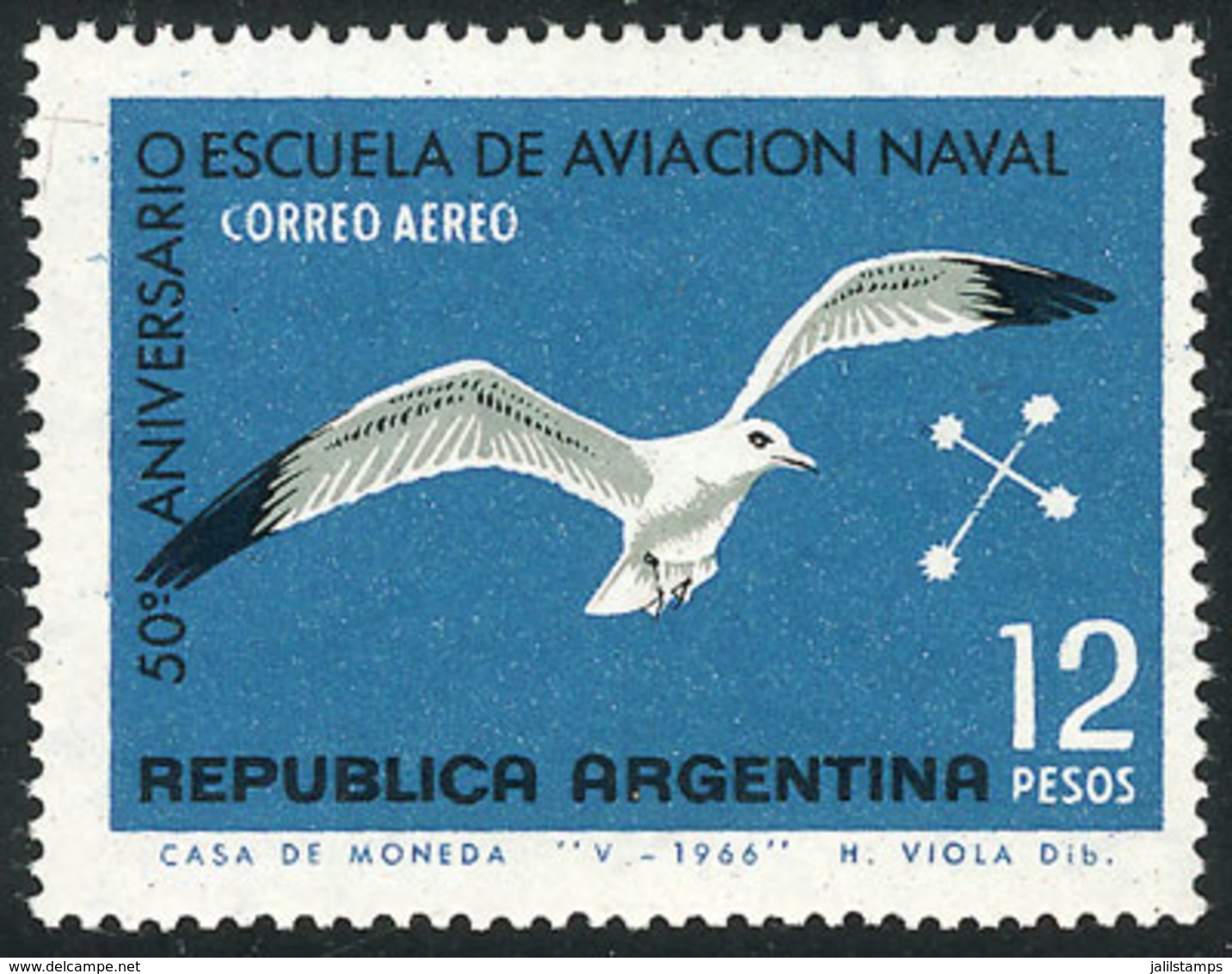 231 ARGENTINA: GJ.1357b, 1966 Seagull (Naval Aviation School) With RED COLOR OMITTED Variety, Excellent Quality! - Luchtpost