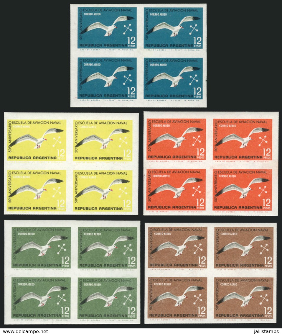 232 ARGENTINA: GJ.1357P, 1966 Navy Aviation School (seagull), IMPERFORATE BLOCK OF 4 + Other 4 Imperforate Blocks In Dif - Poste Aérienne