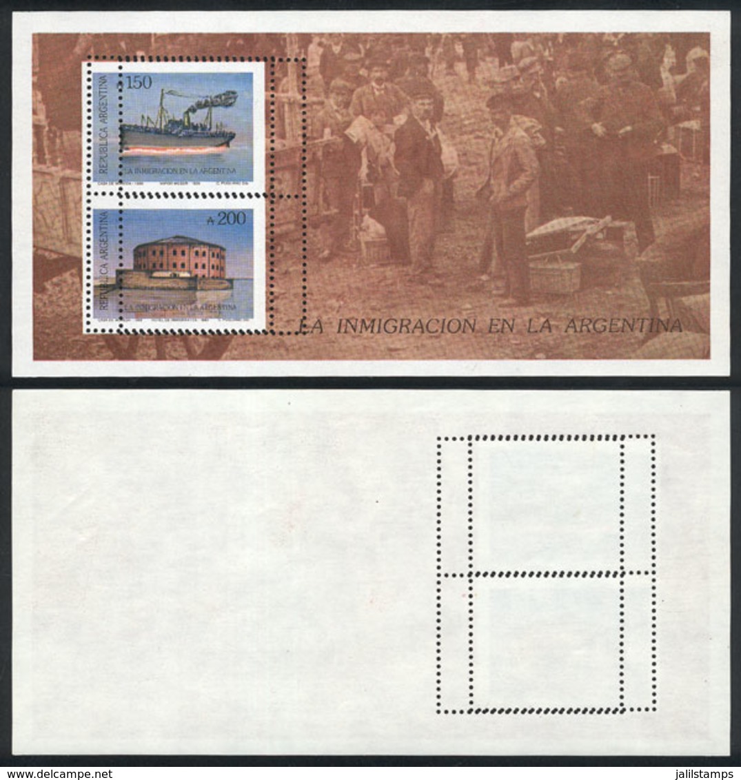 235 ARGENTINA: GJ.79, 1989 Inmigration (hotel For Immigrants, Ship) With DOUBLE PERFORATION Variety, Excellent Quality,  - Andere & Zonder Classificatie