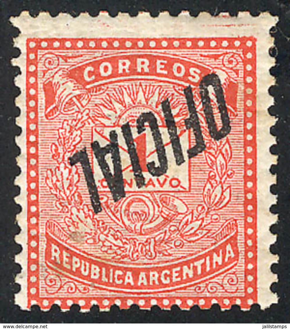 239 ARGENTINA: GJ.11a, 1884 1c. Little Envelope Perf 12, INVERTED OVERPRINT Variety, Mint Original Gum, Very Fine Qualit - Dienstzegels