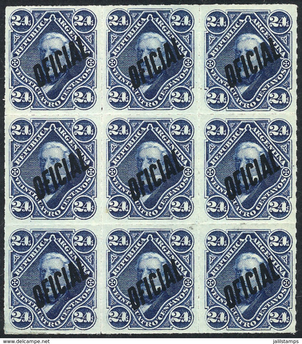 242 ARGENTINA: GJ.24, Fantastic Block Of 9 Stamps, Exceptional Quality (6 MNH And 3 Lightly Hinged), Excellent - Dienstzegels