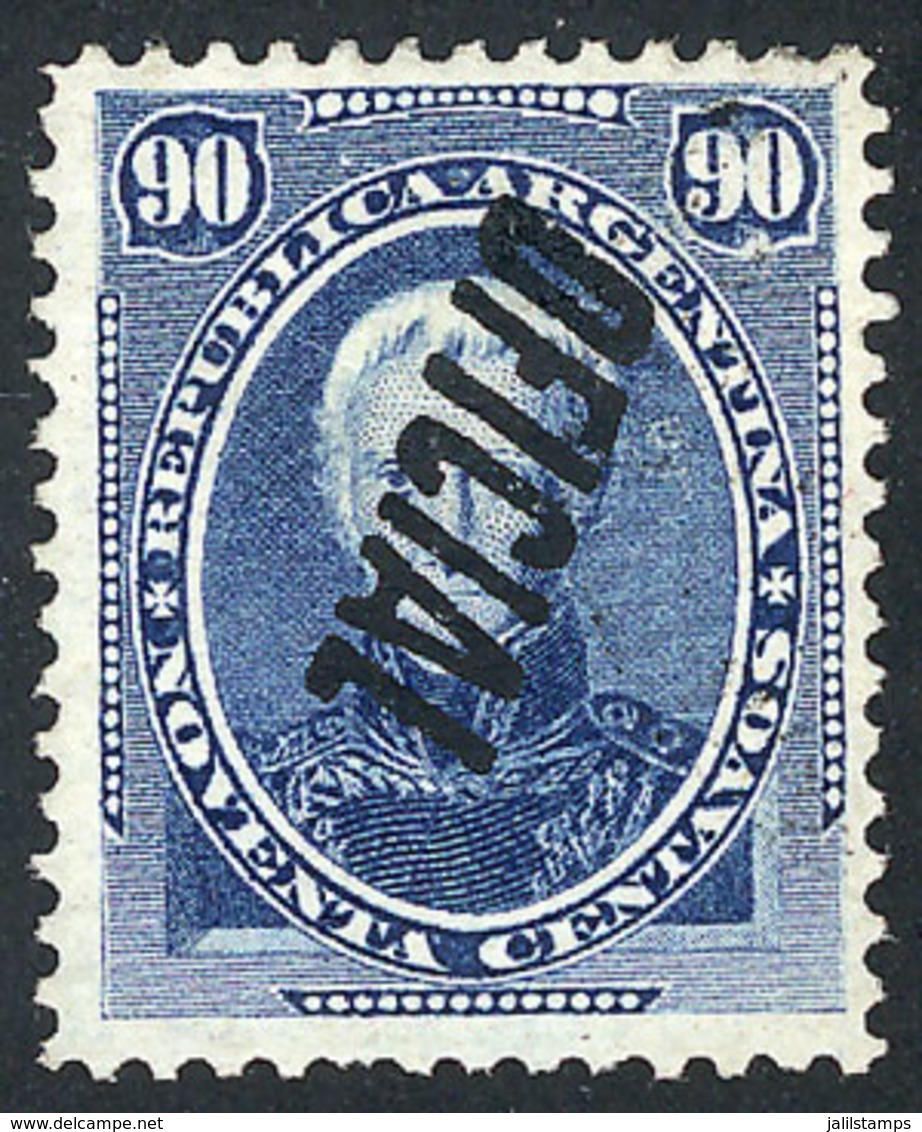 243 ARGENTINA: GJ.29a, 1884 90c. Saavedra With INVERTED OVERPRINT Var., Mint Original Gum, Very Rare, With Several Signa - Dienstzegels