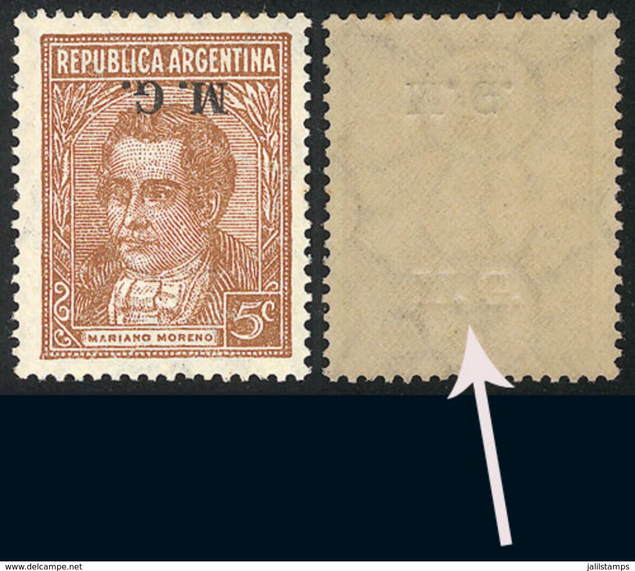 252 ARGENTINA: GJ.213, With Rare Uncatalogued Variety: DOUBLE OVERPRINT, One Inverted On Front + One Blind On Back (with - Officials