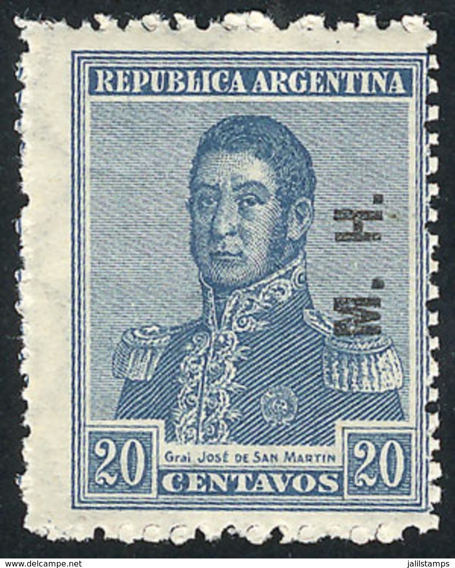 254 ARGENTINA: GJ.244, 1922 20c. San Martin With Sun Watermark, M.H. Overprint, MNH, Superb, Rare! - Dienstzegels