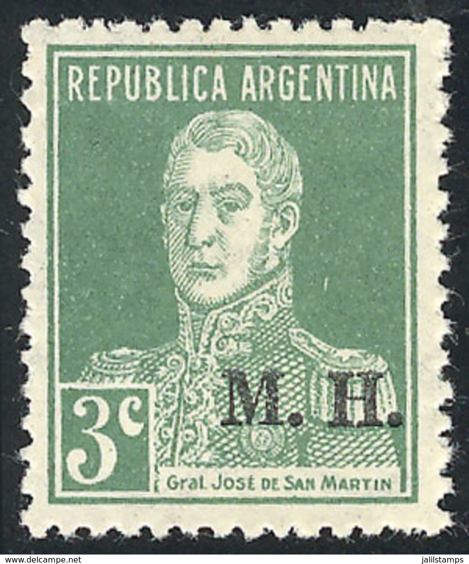 258 ARGENTINA: GJ.261, 1925 3c. San Martín Without Period With M.H. Overprint In Serif Font, Mint Lightly Hinged, Excell - Officials