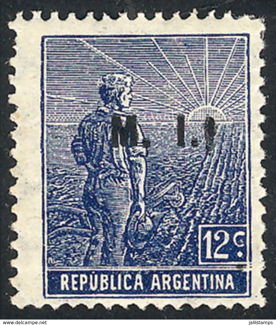 261 ARGENTINA: "GJ.360, 1915 Plowman 12c. On Italian Paper With Horizontal Honeycomb Wmk, Originally With ""M.I."" Overp - Officials