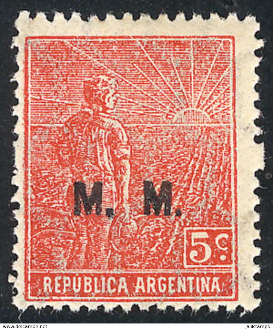 265 ARGENTINA: GJ.456, 1915 5c. Plowman, Italian Paper, Perf 13½, M.M. Overprint, Mint Very Lightly Hinged, VF Quality,  - Service