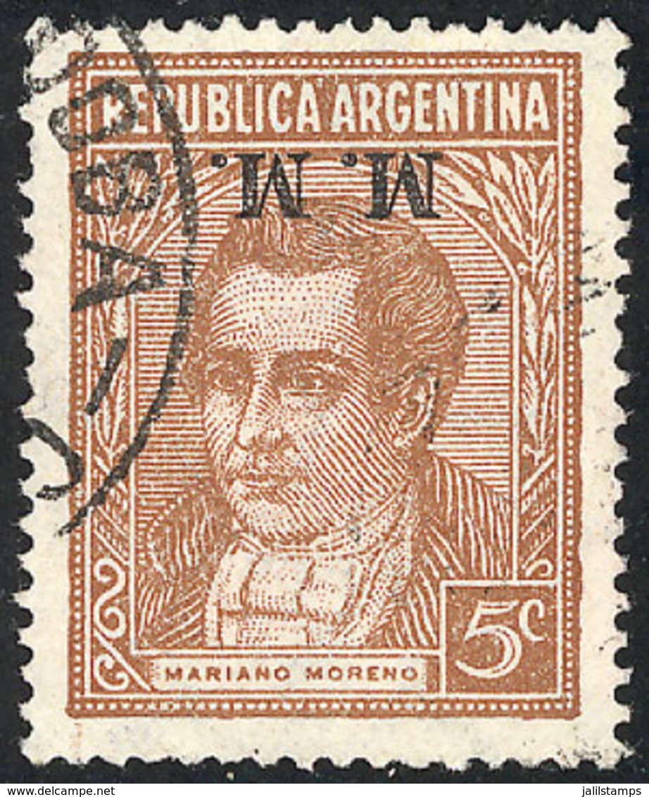 271 ARGENTINA: GJ.515a, Moreno 5c. Typographed, With INVERTED M.M. Ovpt, VF Quality, Rare! - Service