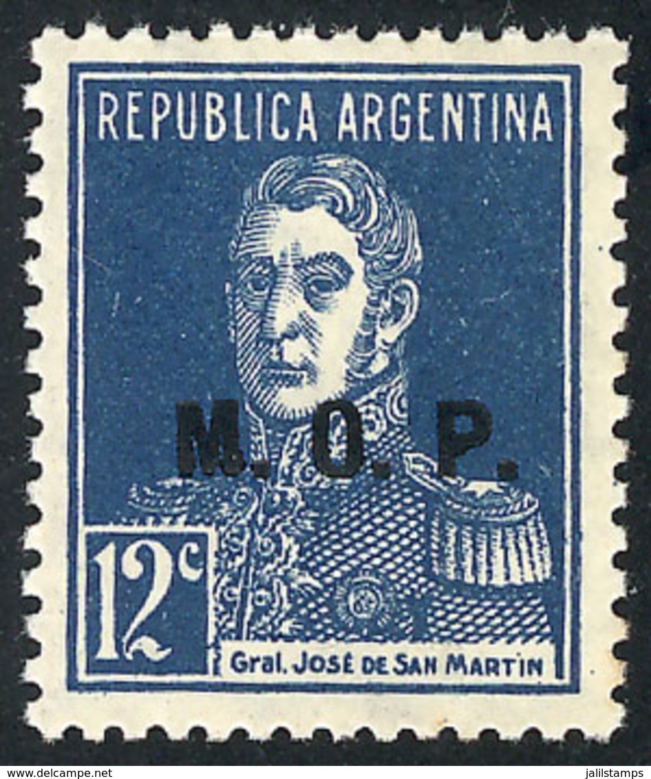 276 ARGENTINA: GJ.546, 1925 12c. San Martín Without Period, M.O.P. Overprint, MNH, Superb, Rare! - Dienstzegels