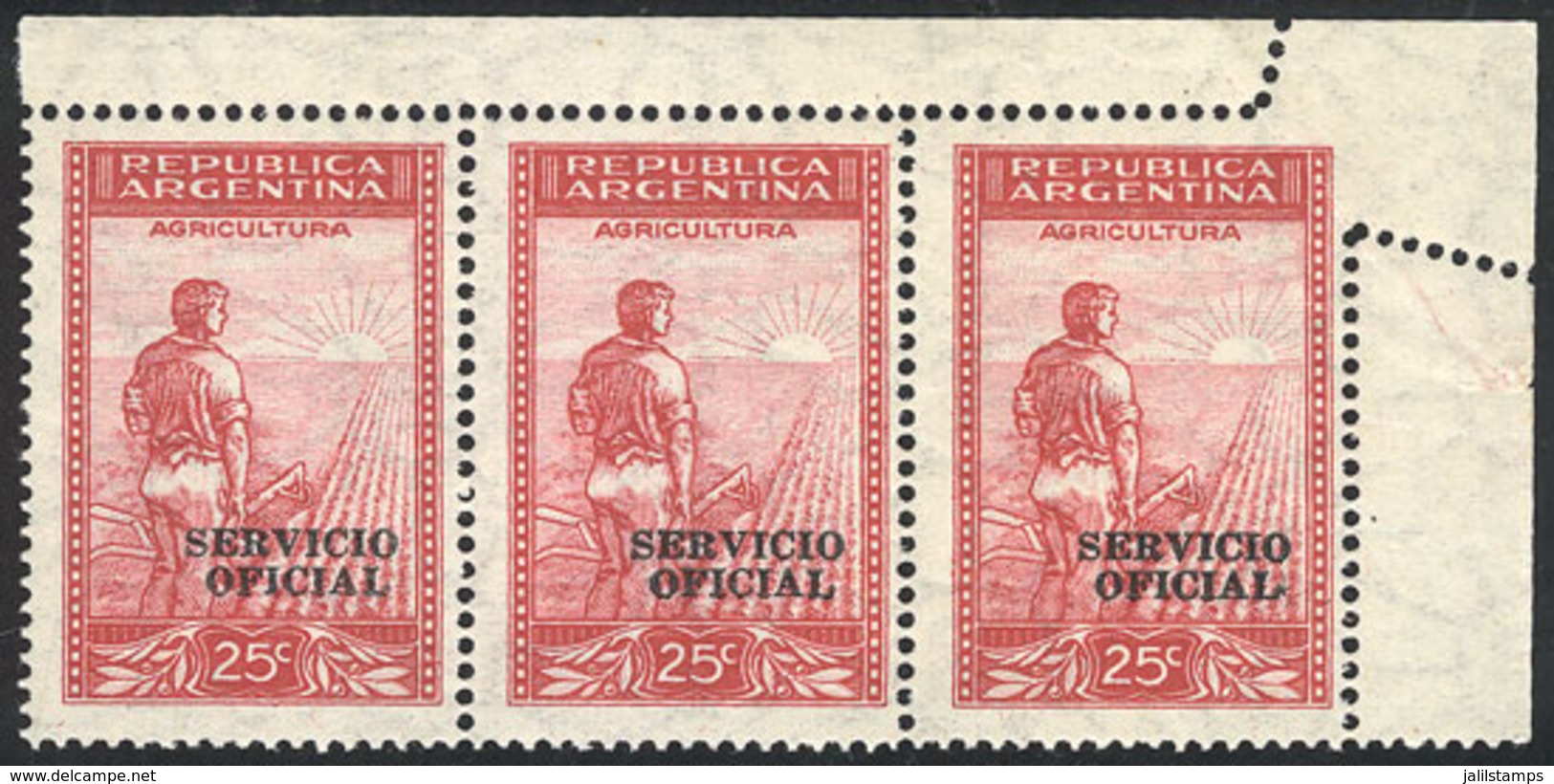 281 ARGENTINA: GJ.640, Corner Strip Of 3, IMPERFORATE At Top Right, Excellent Quality! - Service