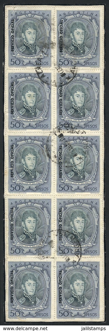 287 ARGENTINA: GJ.709, 50P. San Martín (large Size) Perforation 13½, With Vertical Overprint Type IV, Fantastic Used Blo - Service