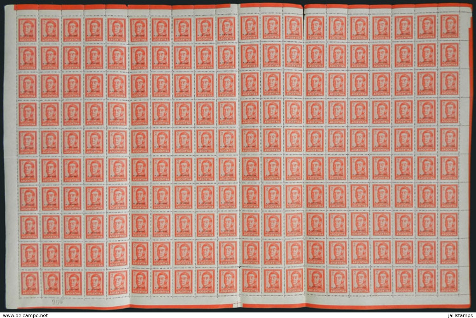 290 ARGENTINA: GJ.743, 2P. San Martín, Rare Sheet Of 200 Stamps, MNH, VF Quality (a Few Examples With Minor Defect, Norm - Dienstzegels