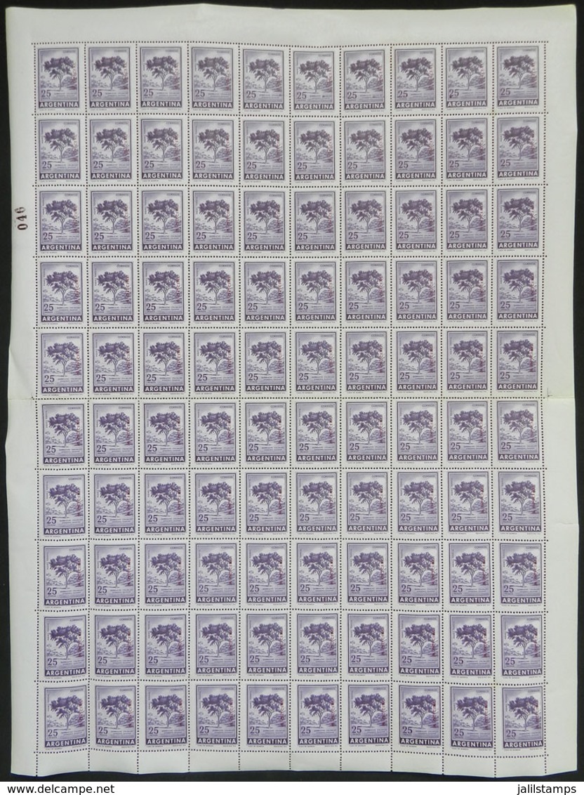 295 ARGENTINA: GJ.760, 25P. Quebracho Tree, Complete Sheet Of 100 Examples, MNH, About 8 Stamps With Minor Faults Or Sma - Officials