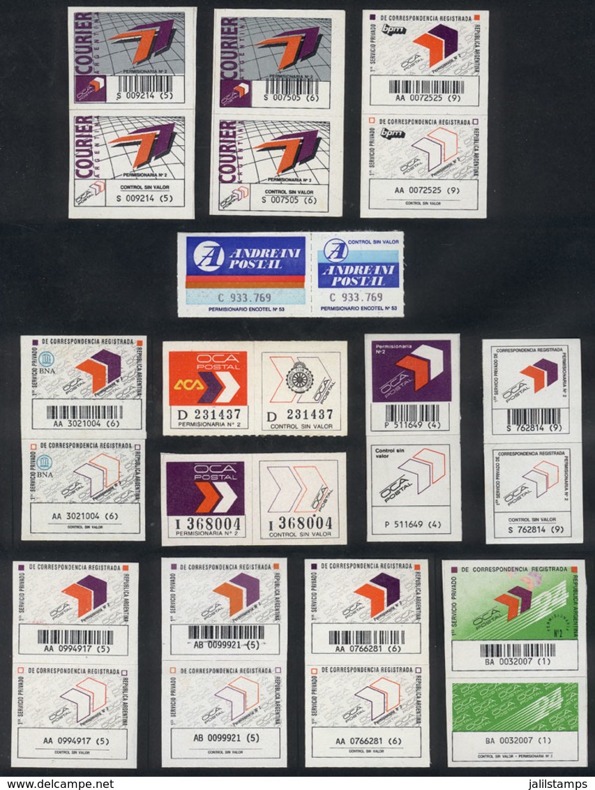 309 ARGENTINA: "OCA: 12 Old Unused Labels, Some Extremely Rare, For Example: ""courier"", Special Labels For ""BNA"" And - Autres & Non Classés