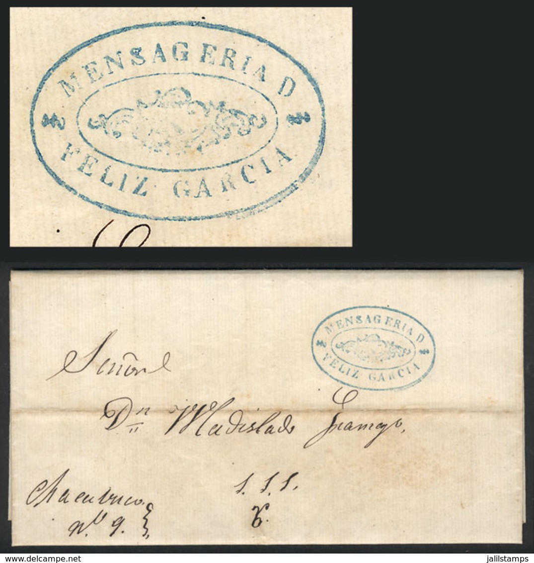 319 ARGENTINA: Entire Letter Dated TRES NARANJOS 28/FE/1859, Sent To Buenos Aires, With A Very Nice Blue Rococo Mark Of  - Other & Unclassified